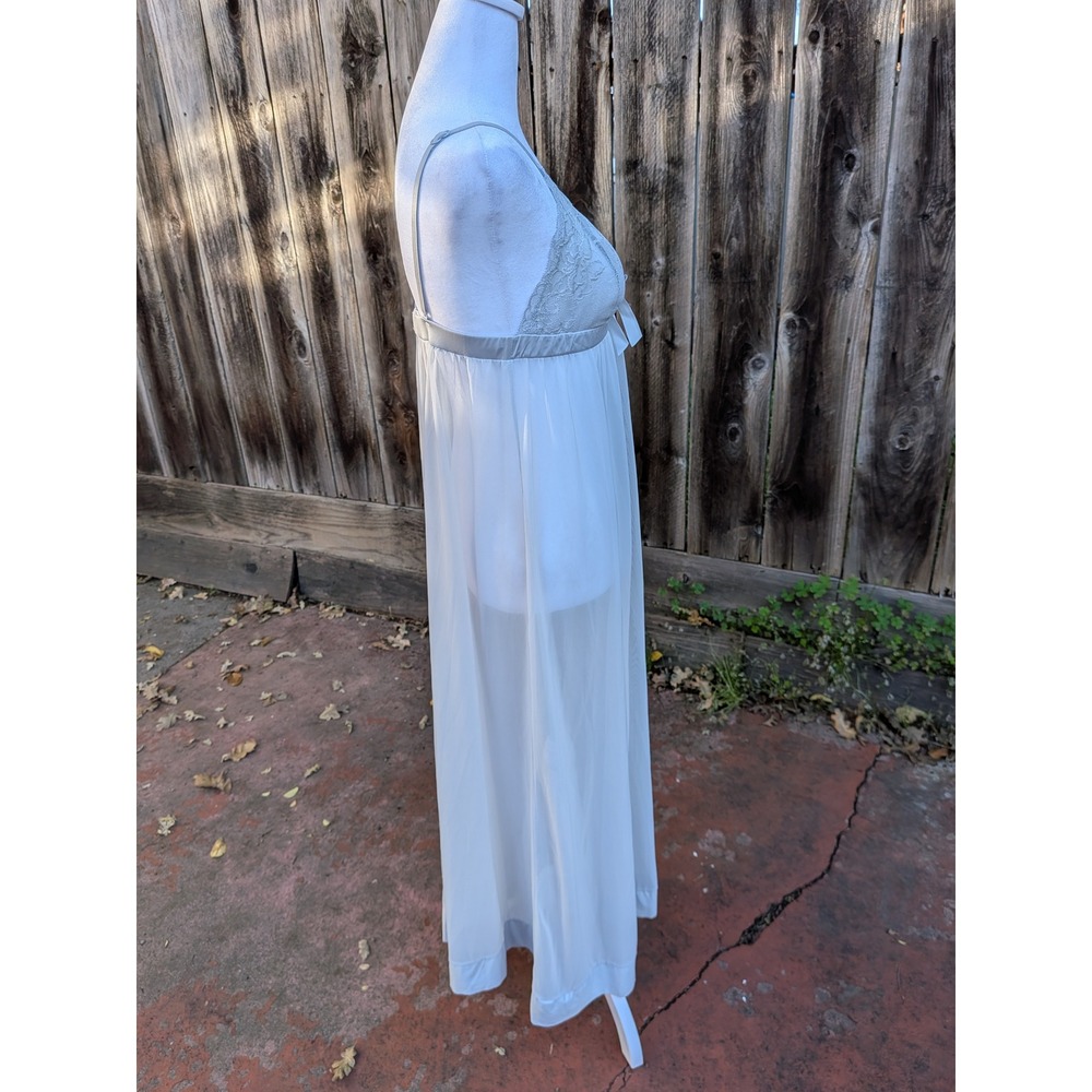 La Vie‎ en Rose Lace Bodice Sheer Maxi Slip Nightgown Light Blue Medium - Picture 3 of 7
